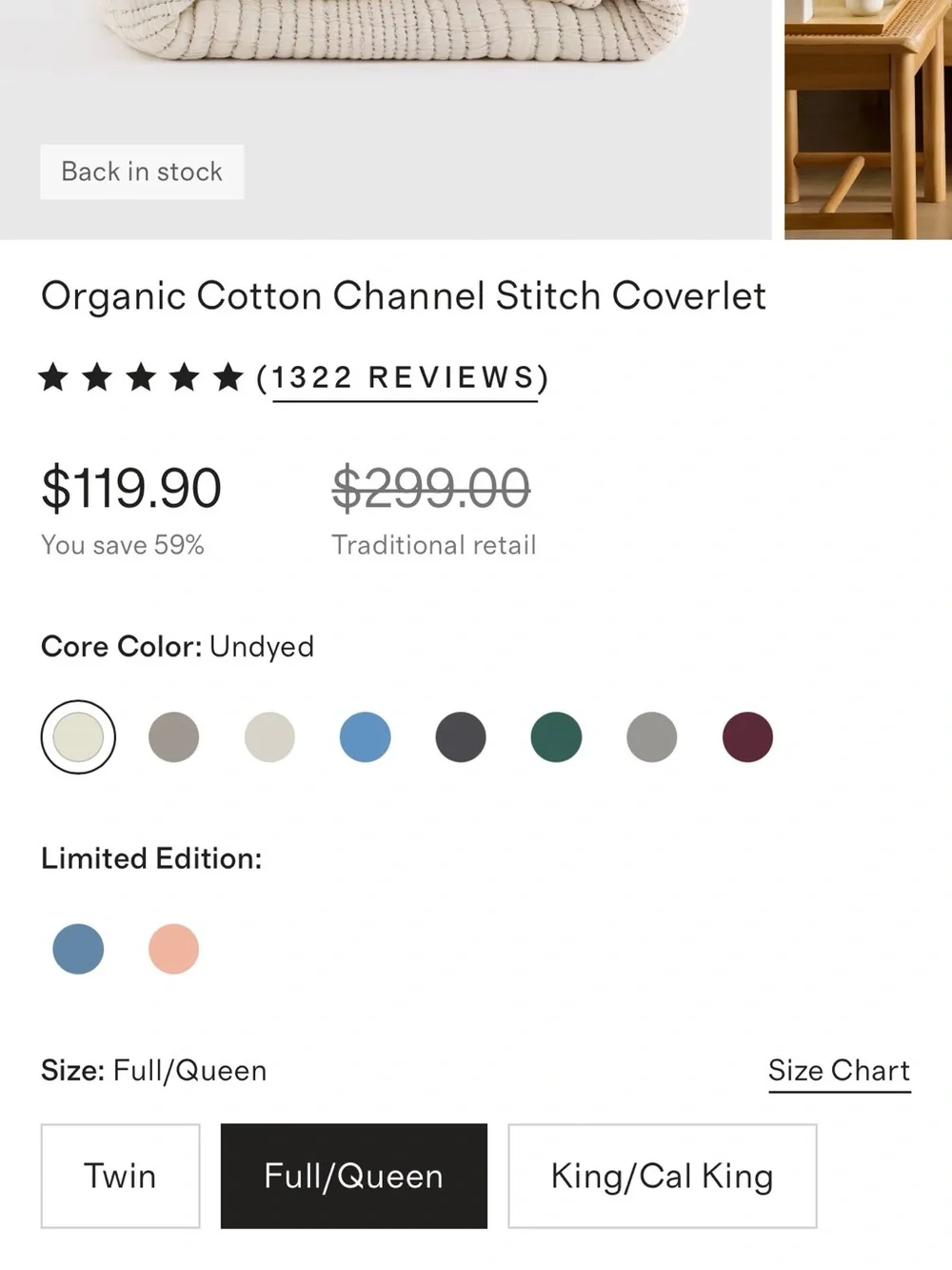 New QUEEN Quince Organic Cotton Channel Stitch Coverlet $120